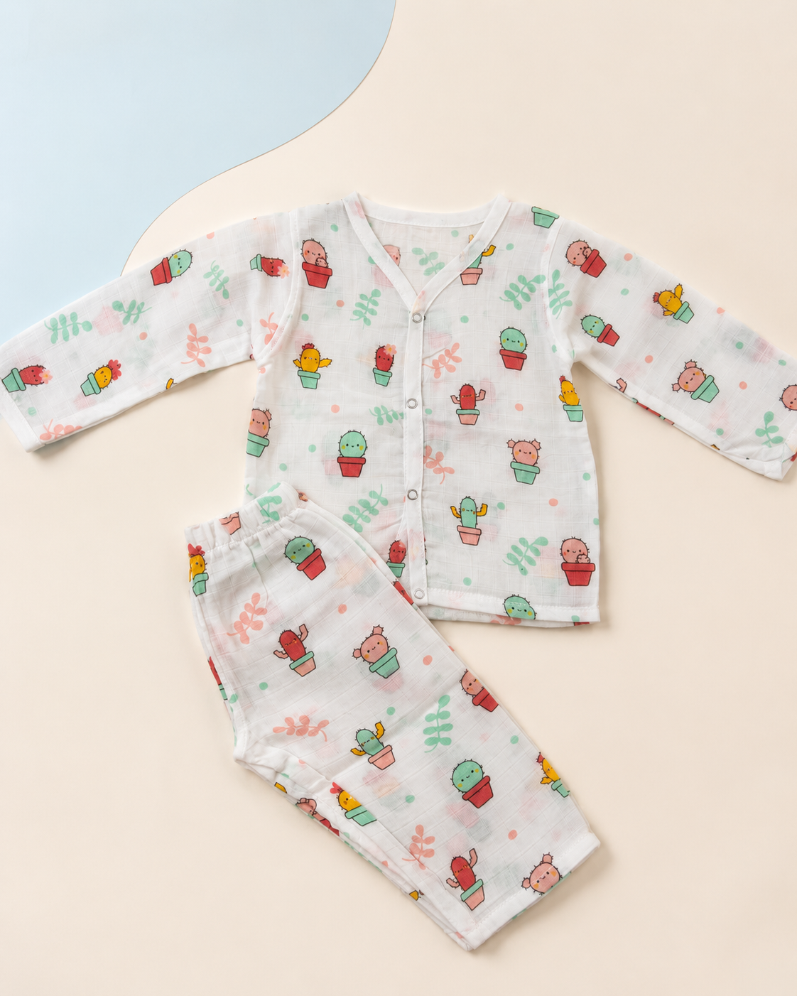 Maison Joey cactus print muslin baby set