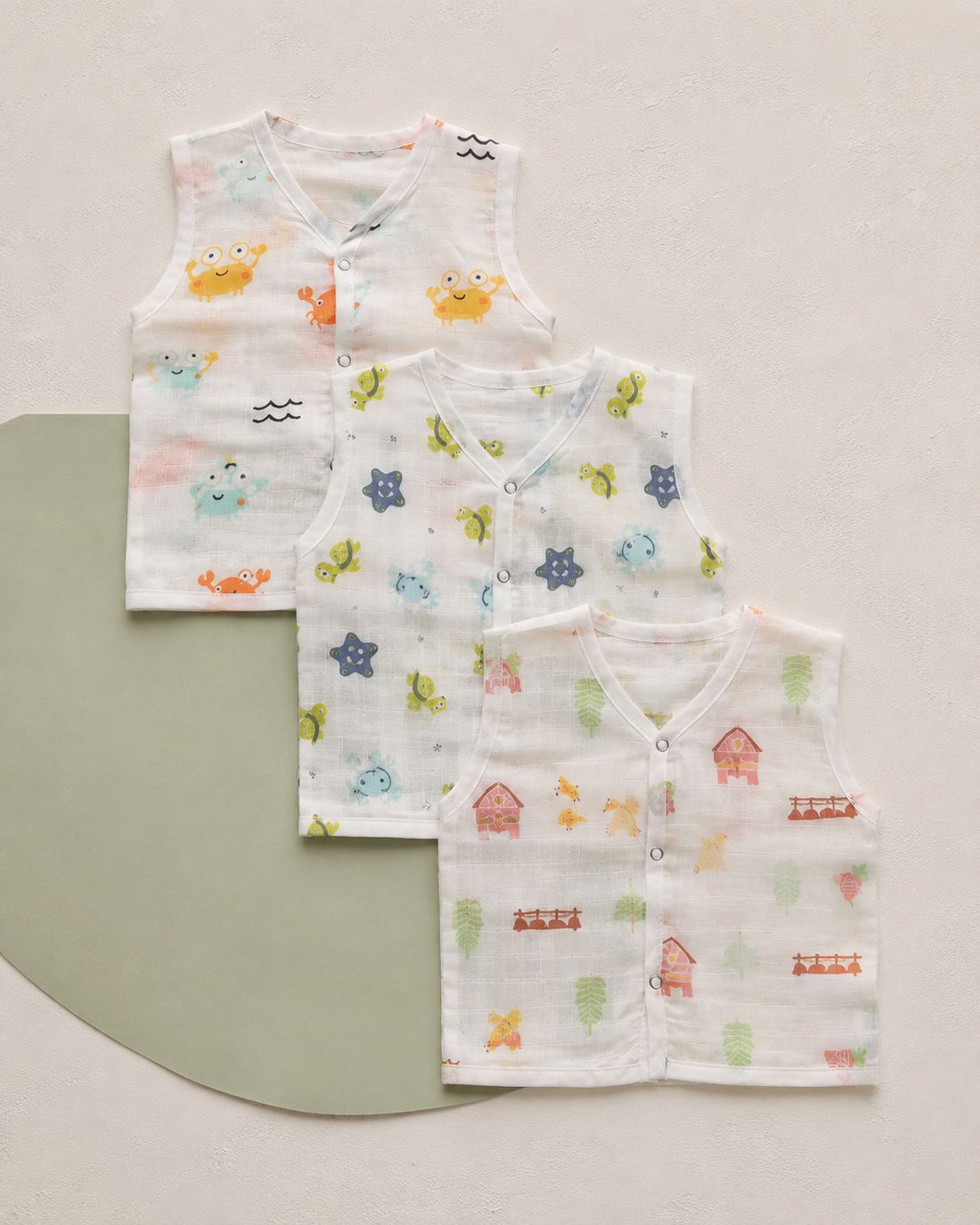 Maison Joey pack of three sleeveless muslin jhablas in assorted prints
