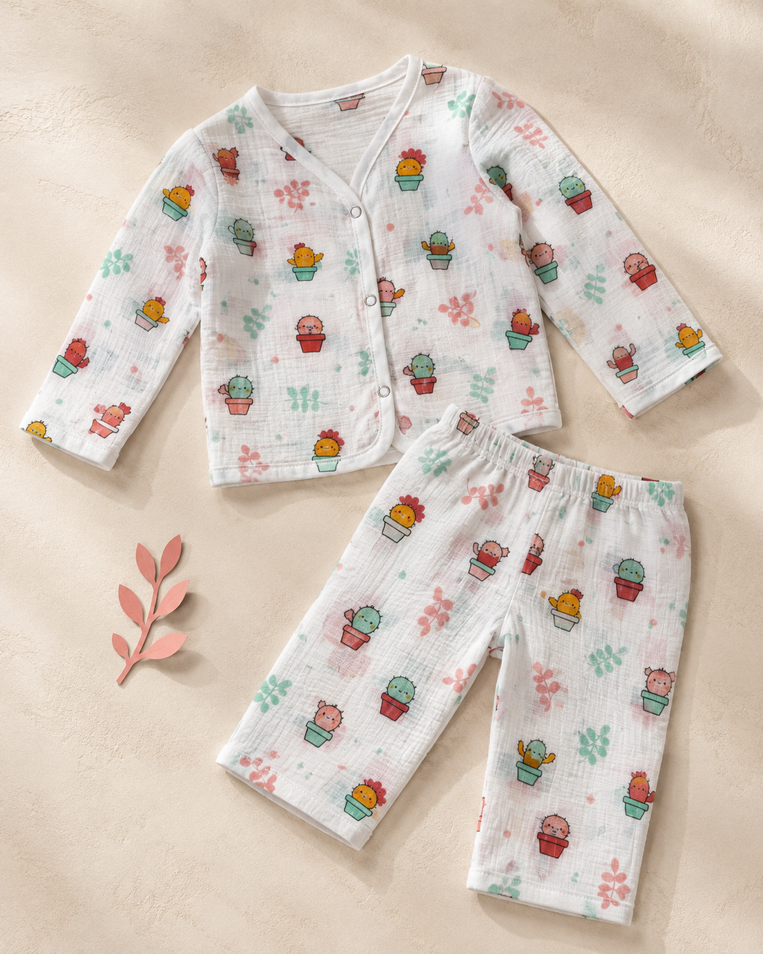 Maison Joey cactus-print muslin night suit on a warm ivory studio background