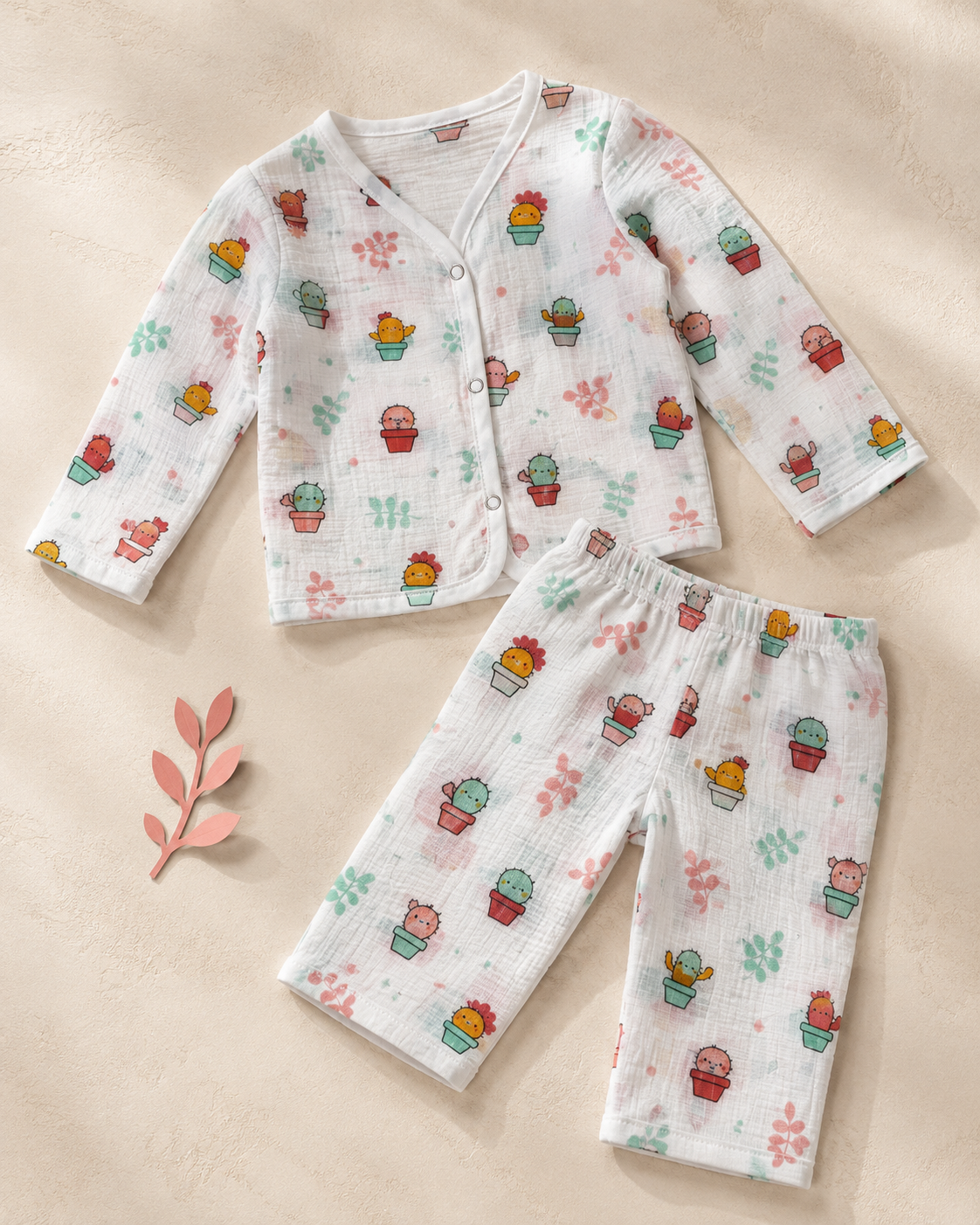 Maison Joey cactus-print muslin night suit on a warm ivory studio background
