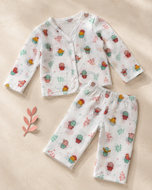 Maison Joey cactus-print muslin night suit on a warm ivory studio background