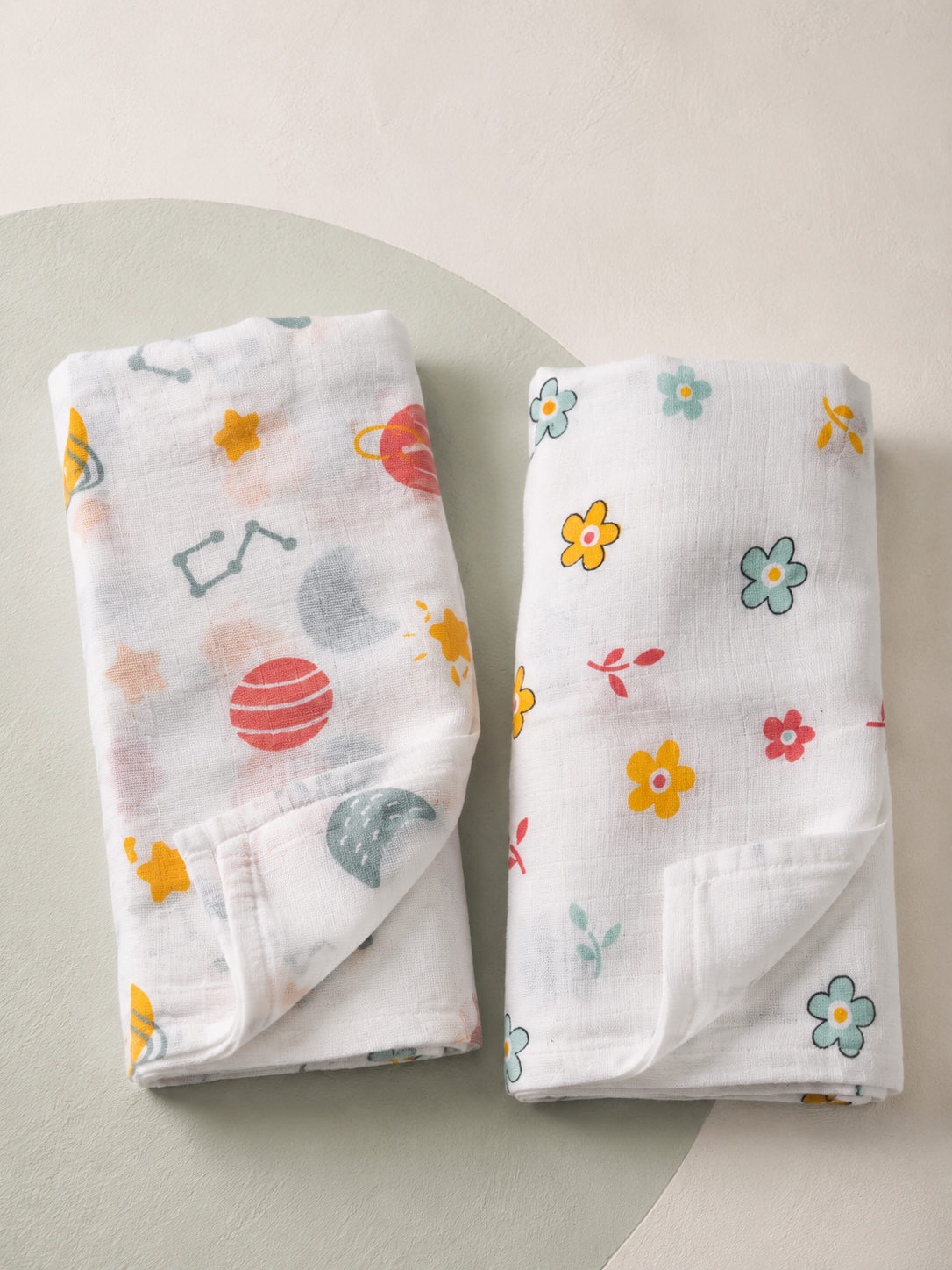 Maison Joey pack of two muslin swaddles in abstract and floral prints