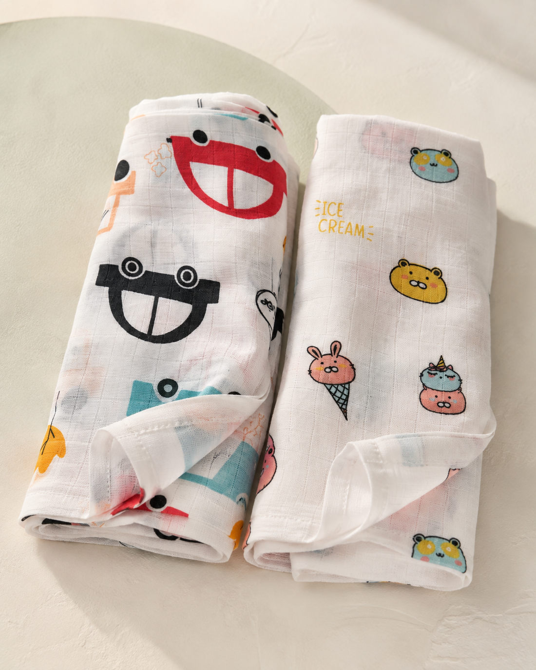 Maison Joey pack of two muslin swaddles in cars and ice-cream prints