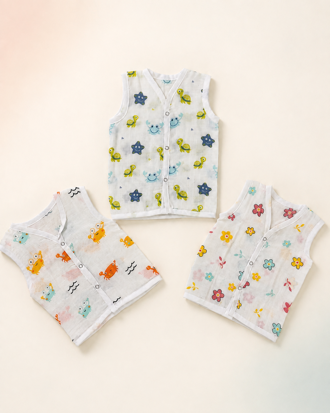 Maison Joey muslin jhablas pack of three on a seamless warm ivory studio background