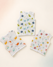 Maison Joey muslin jhablas pack of three on a seamless warm ivory studio background